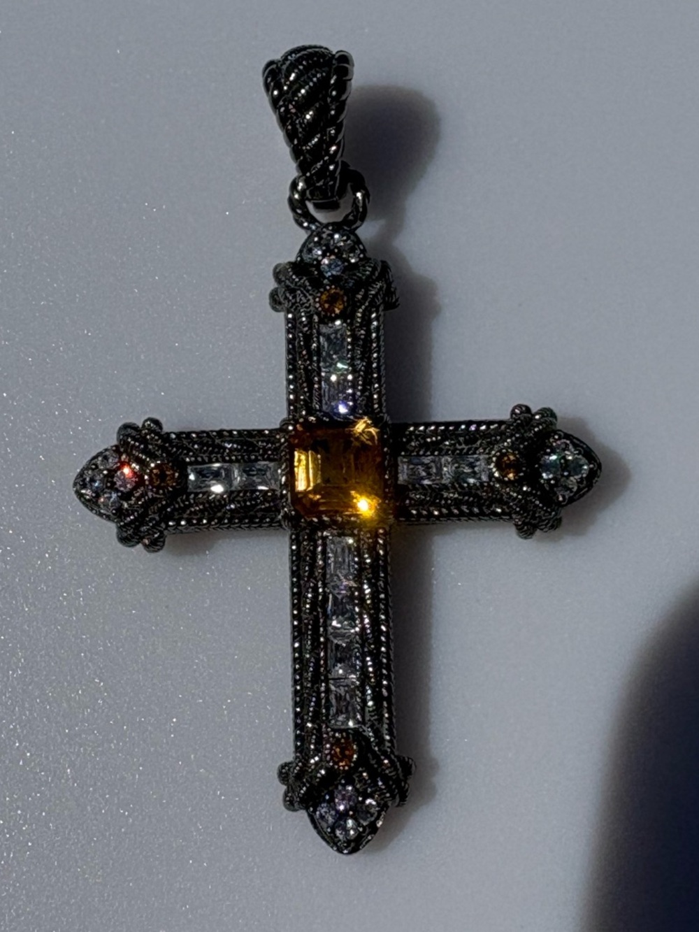Judith Ripka 925 CZ Sterling Silver Cross Pendant Gunmetal Enhancer pendant - Picture 5 of 17